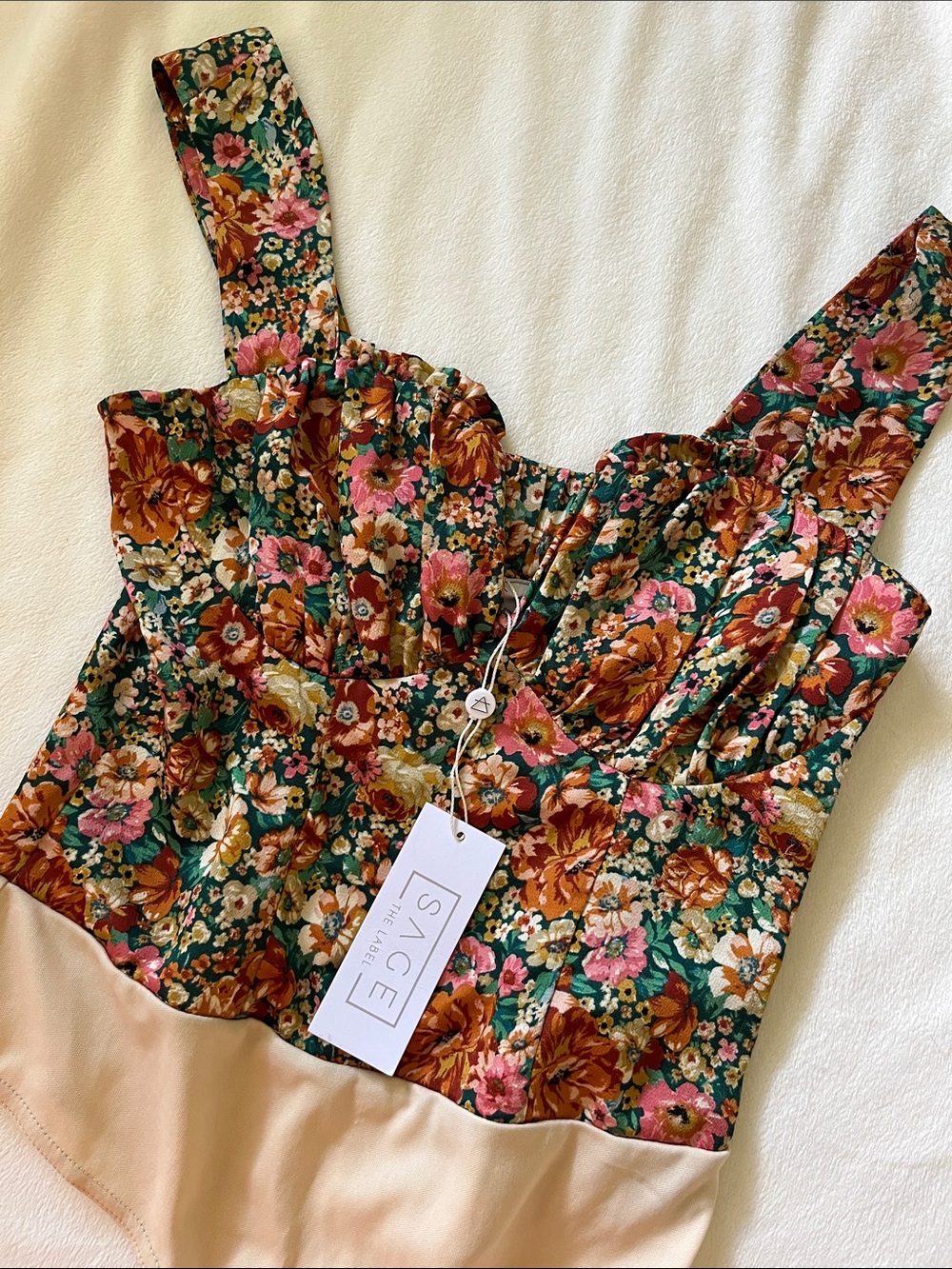 Sage the label floral bustier bodysuit